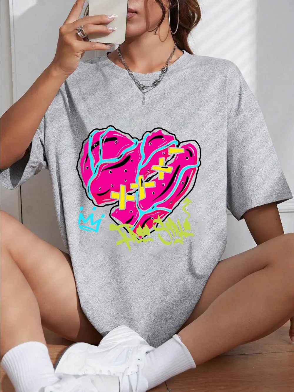 Women's Art Heart Printed T-shirt