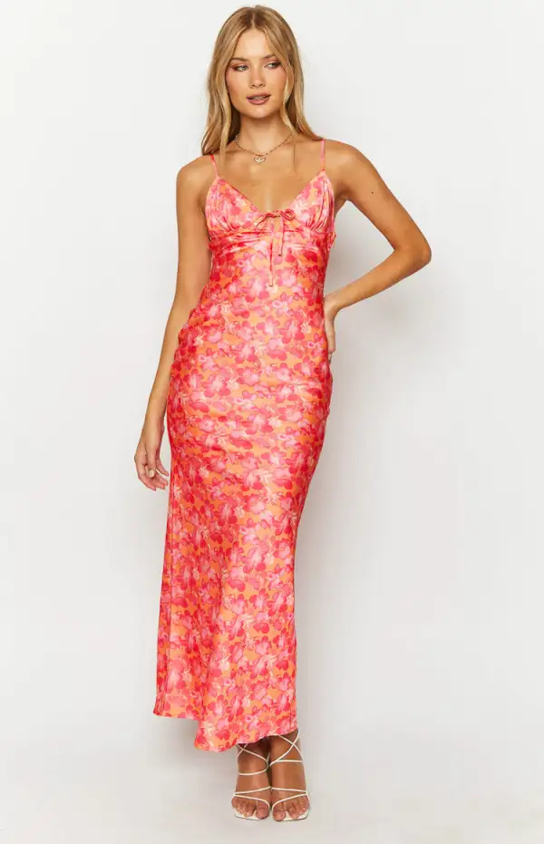 Jude Orange Floral Print Maxi Formal Dress