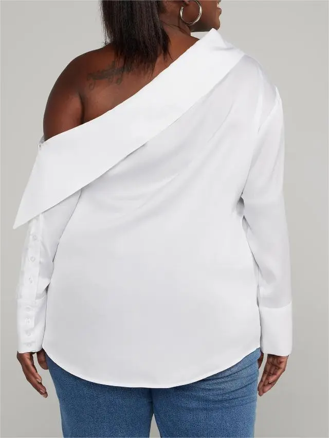 Asymmetric Button-Detailed One-Shoulder Top