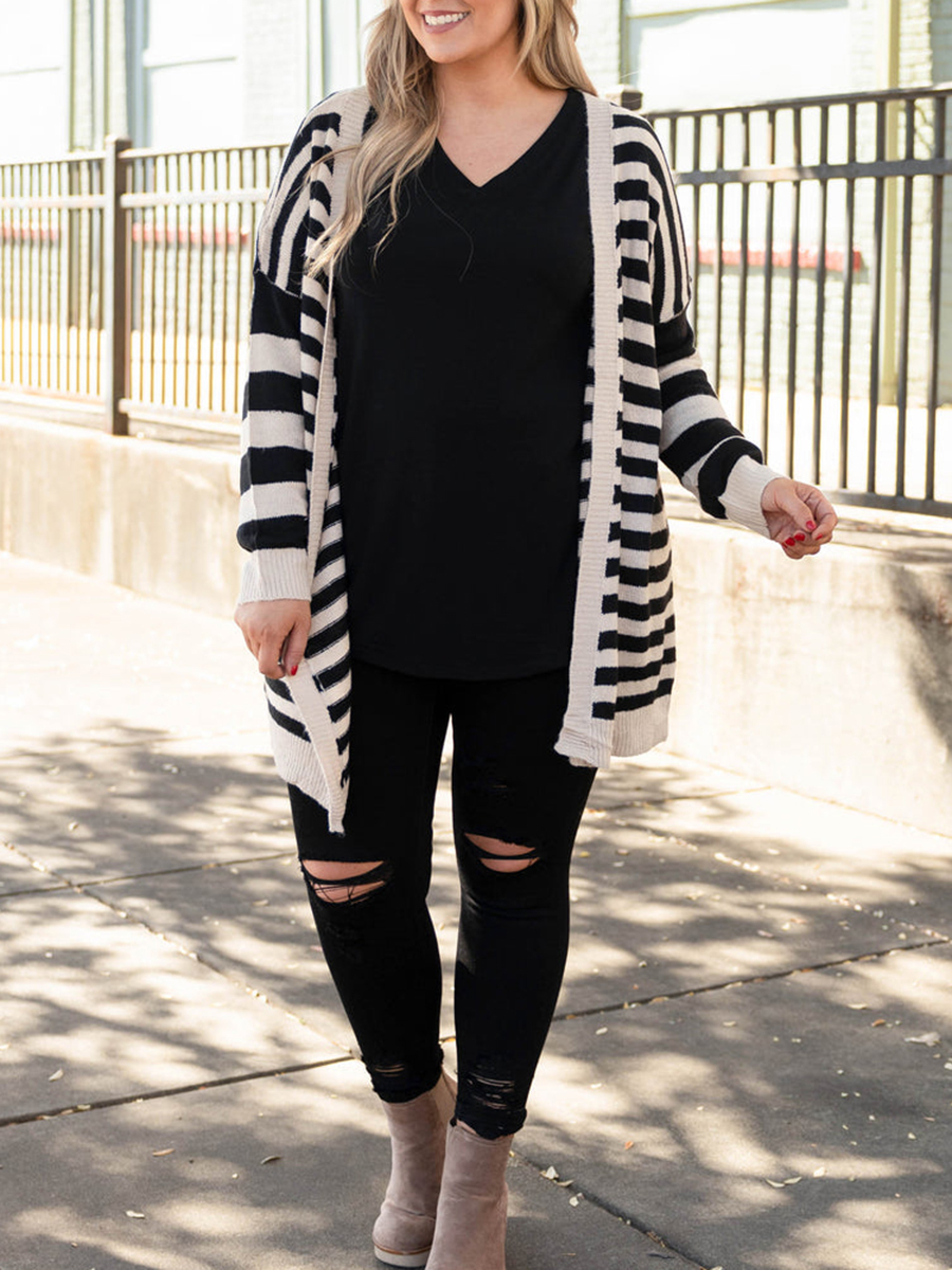 Black and white striped knitted cardigan