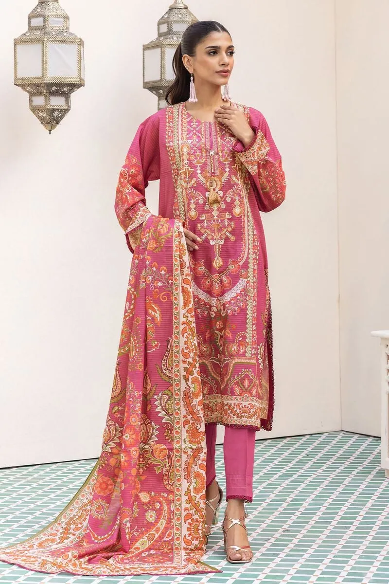 3 Piece Kurta Embroidered | Dupatta& Bottom & Tops | Color Pink purple