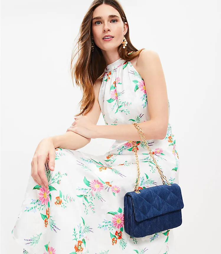 Floral Jacquard Halter Midi Dress