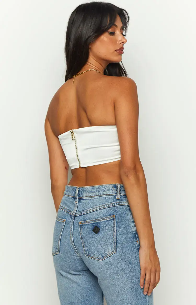 Kylen White Strapless Bandeau Crop