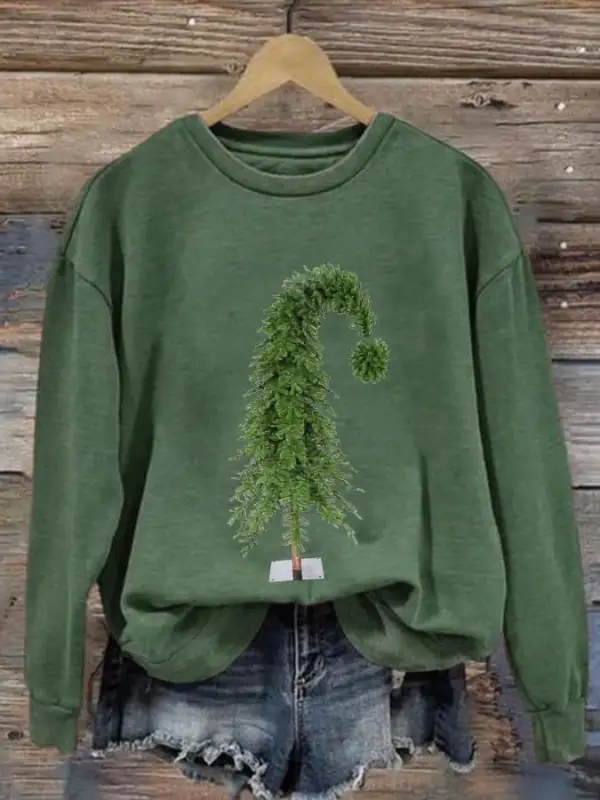 Women'S Casual Christmas Tree Printed Long Sleeve Sweatshirt