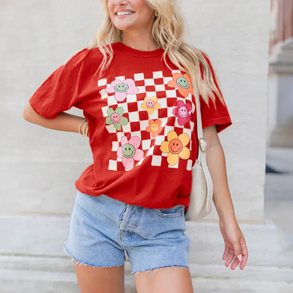 Daisy Checkered Fall Rust Graphic Tee