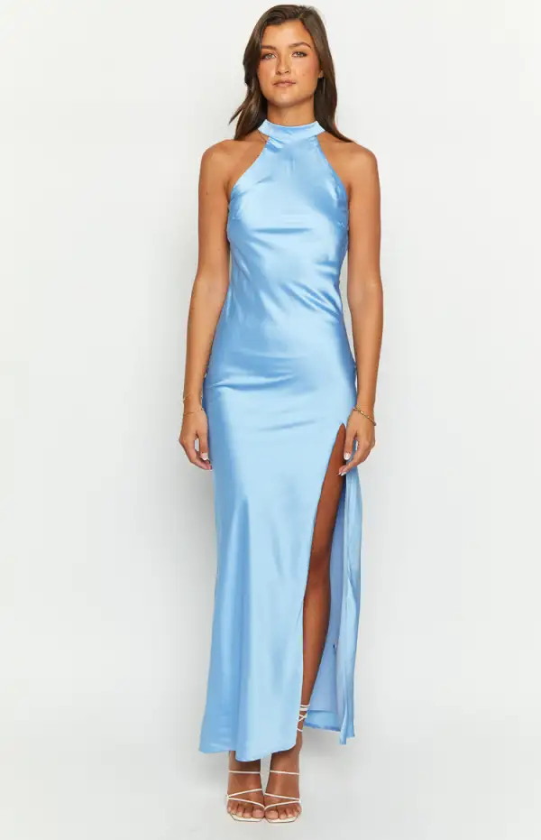 Reese Blue Satin Maxi Dress