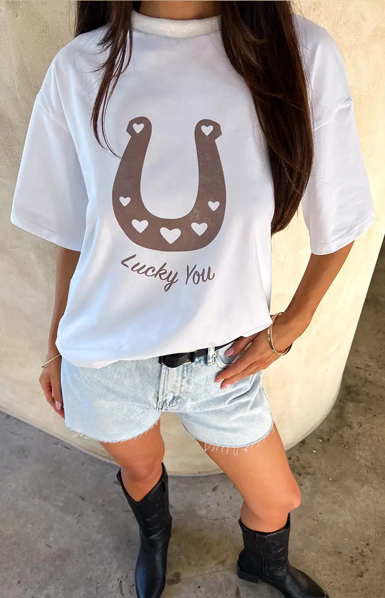 Lucky You White Western Tee