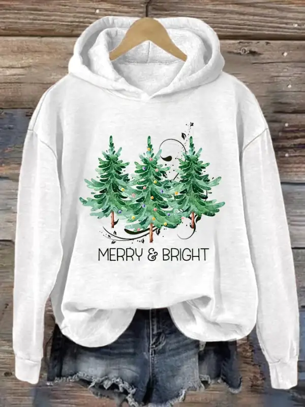 Women's Merry And Bright Christmas Tree Casual Hoodie