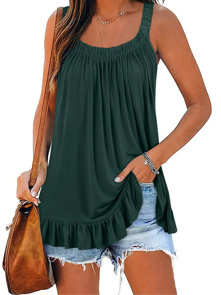 Versatile Solid Color Pleated Tank Top