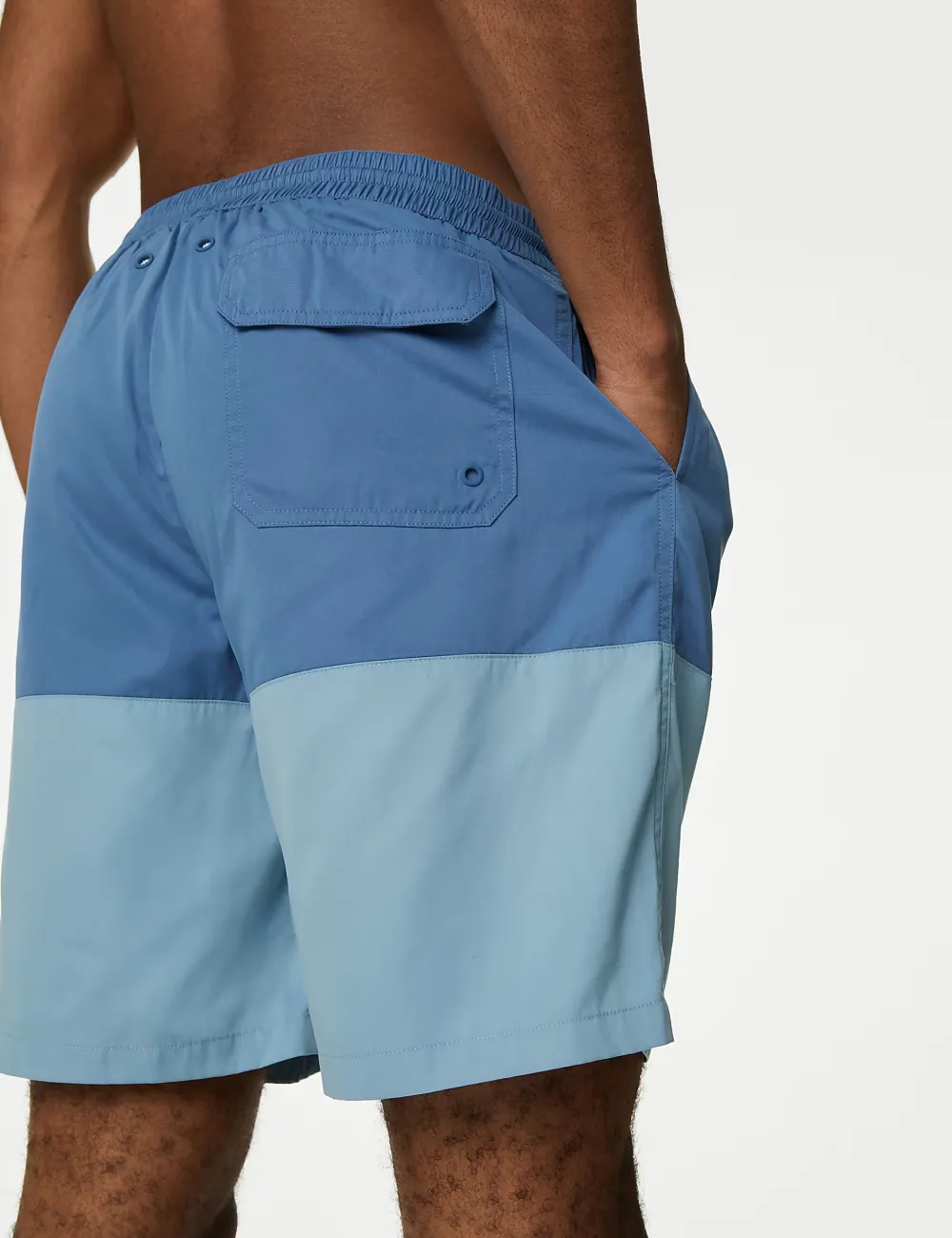 Dark blue and light blue colorblock shorts