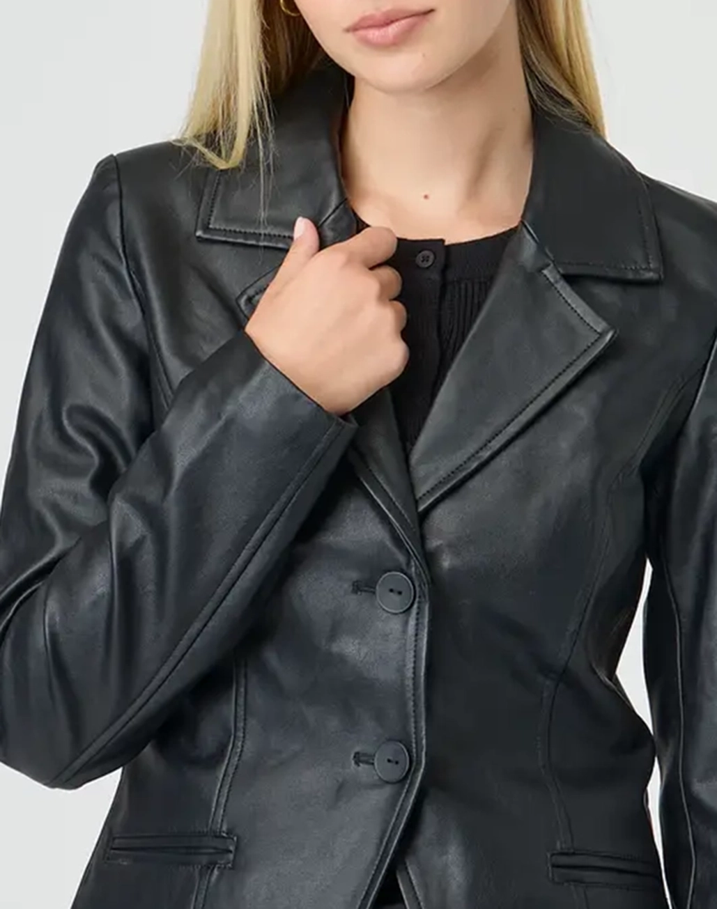 Fitted Faux Leather Blazer