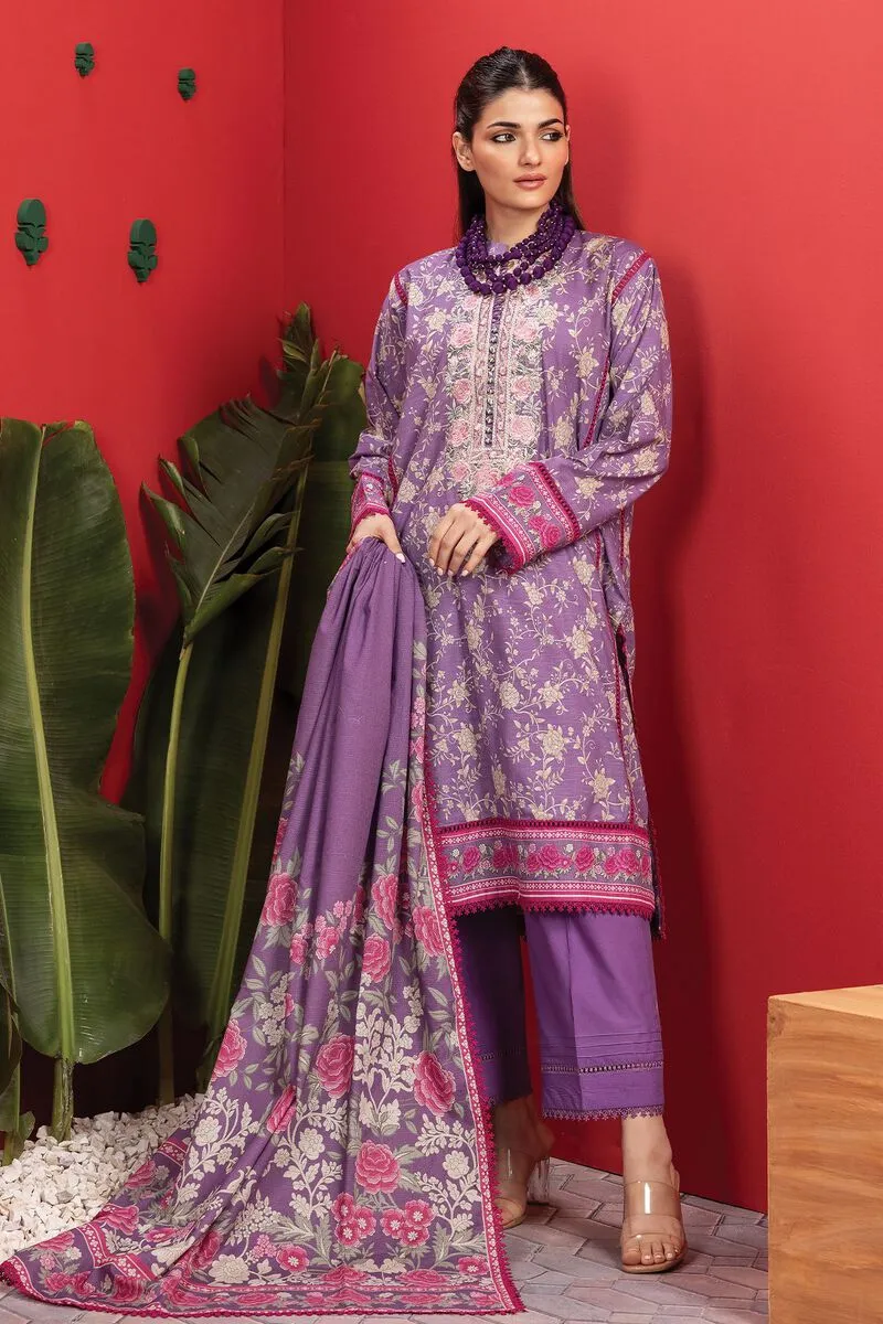 3 Piece Kurta Embroidered | Dupatta& Bottom & Tops | Color Deep purple