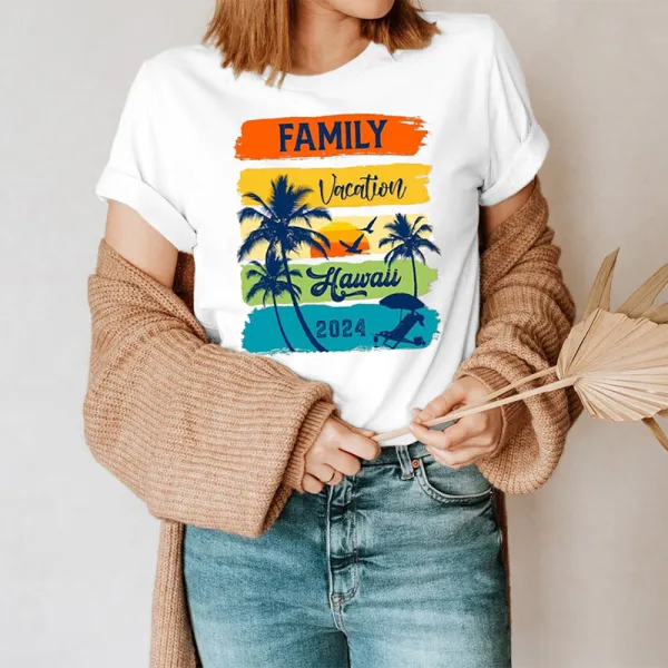 Women's Family Vacation Hawaii2024 Pattern Printed Tee