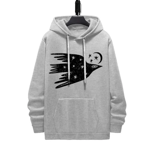 BIRD MOON PATTERN PRINTED HOODIE