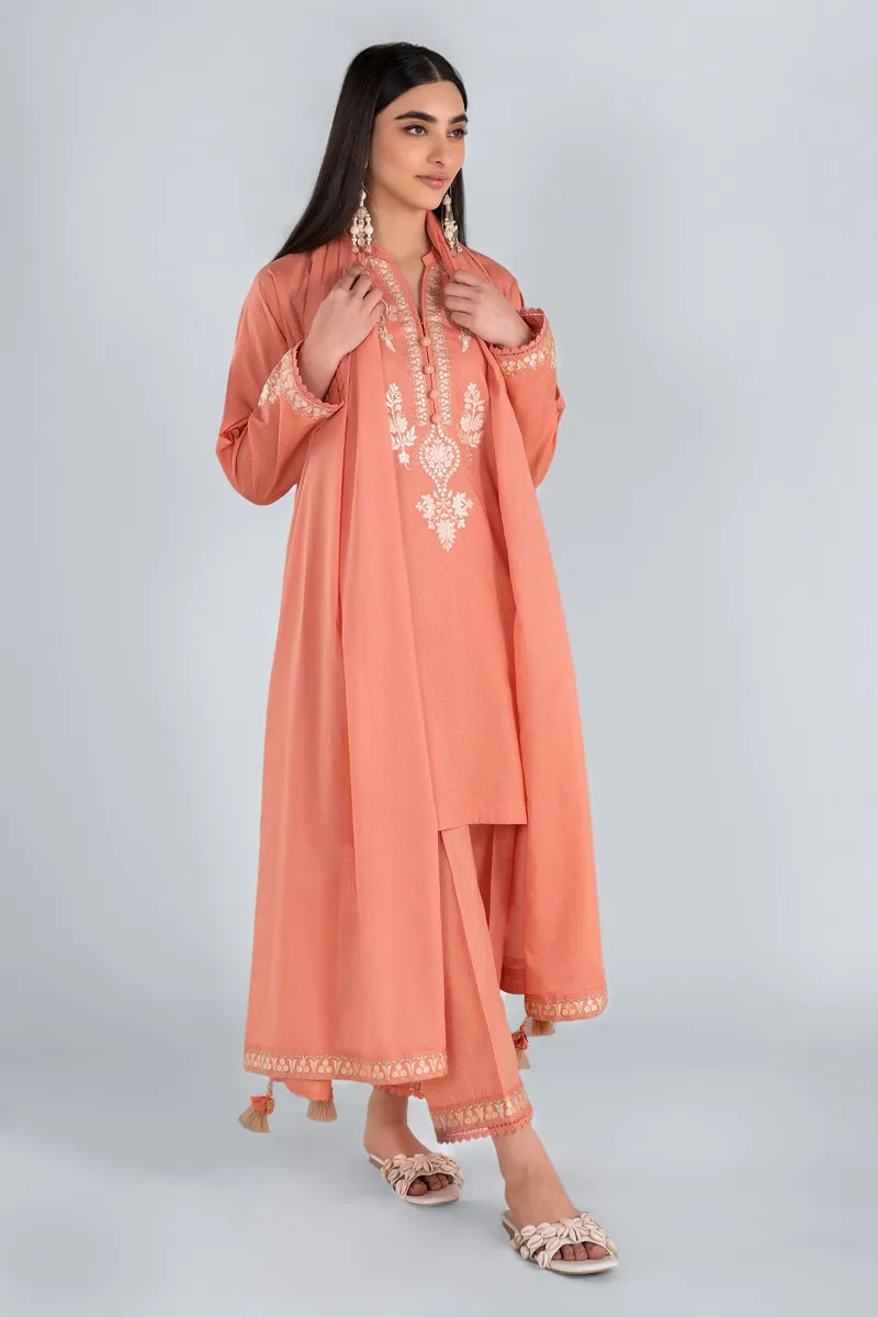 2 Piece Kurta | Embroidered & Pants | Orange