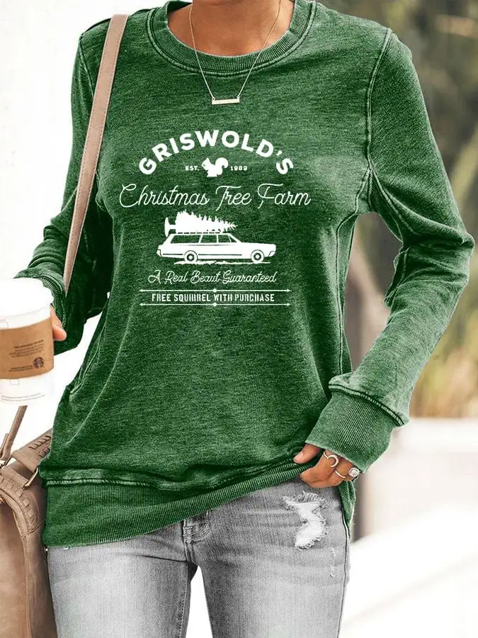 Women's Christmas Griswold Co Christmas Tree Farm Printed Sweatshirt