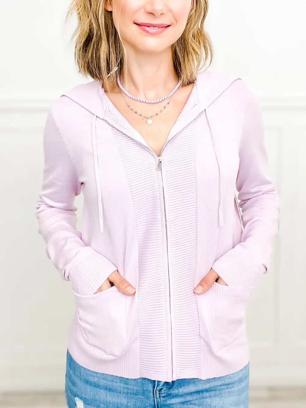 Long Sleeve Zip-Up Hooded Sweater Top