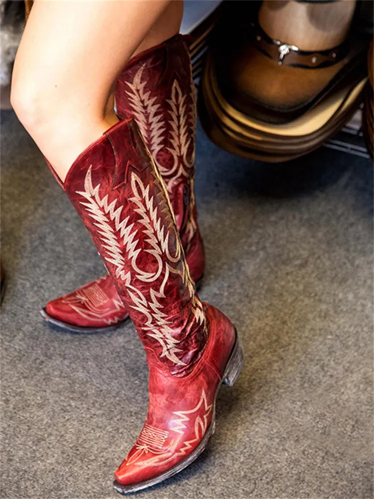 Cowgirl Western Embroidered Knee High Boots