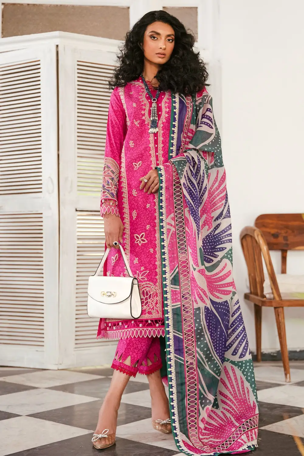 Bright Fuchsia Embroidered Lawn