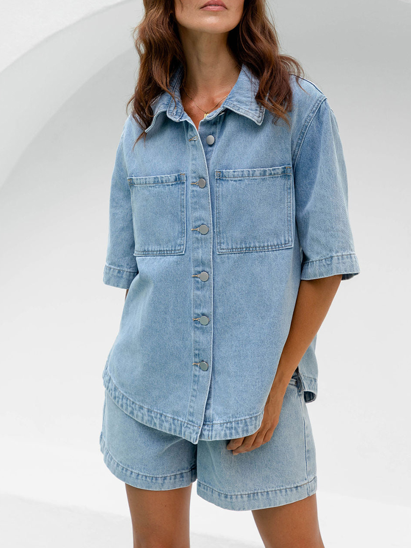 Oversized Denim Shirt  Light Wash