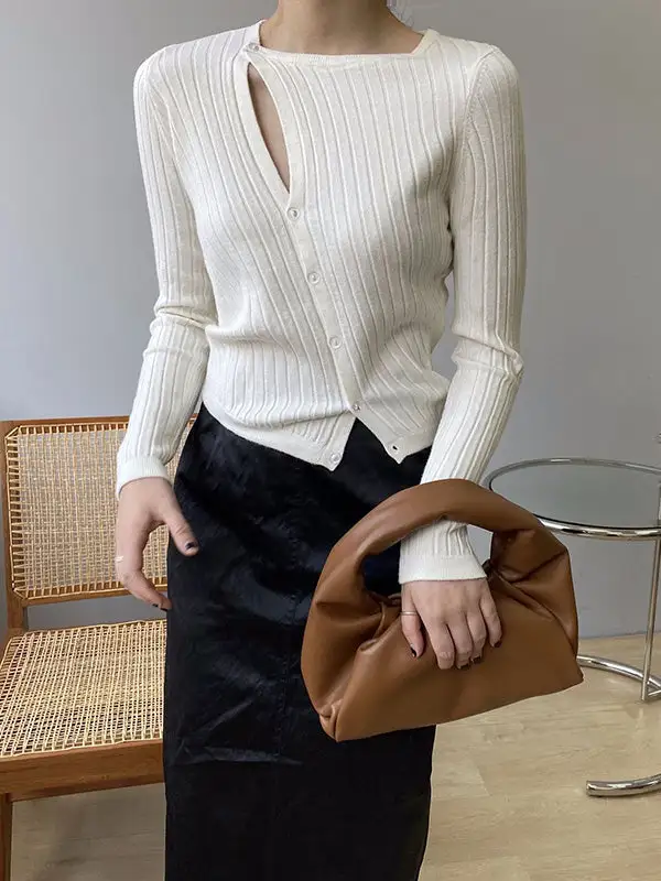 Fashion Asymmetric Solid Color Round-Neck Sweater Top