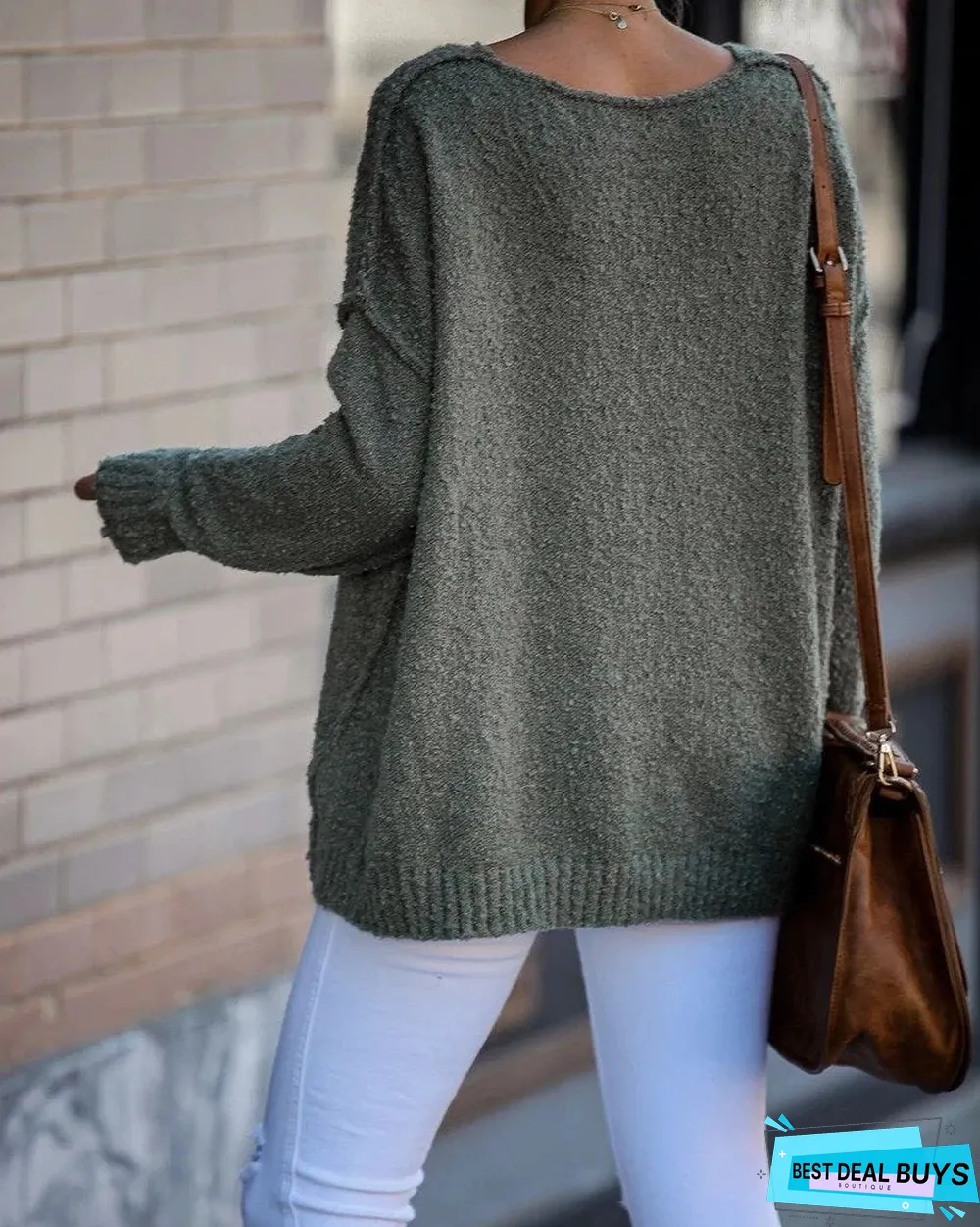 Plain V Neck Knitted Casual Sweater