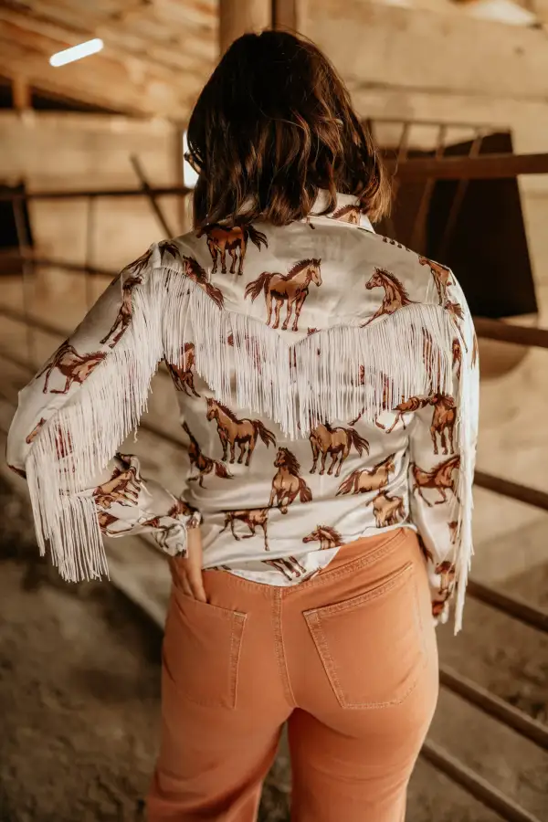 Just Horsin' Satin Fringe Top