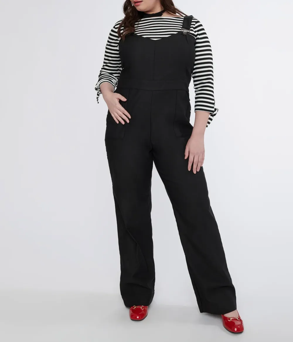 Unique Vintage Plus Size 1950s Black Wide Leg Overalls