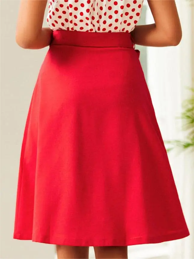 Elegant High Waist Red Skirt