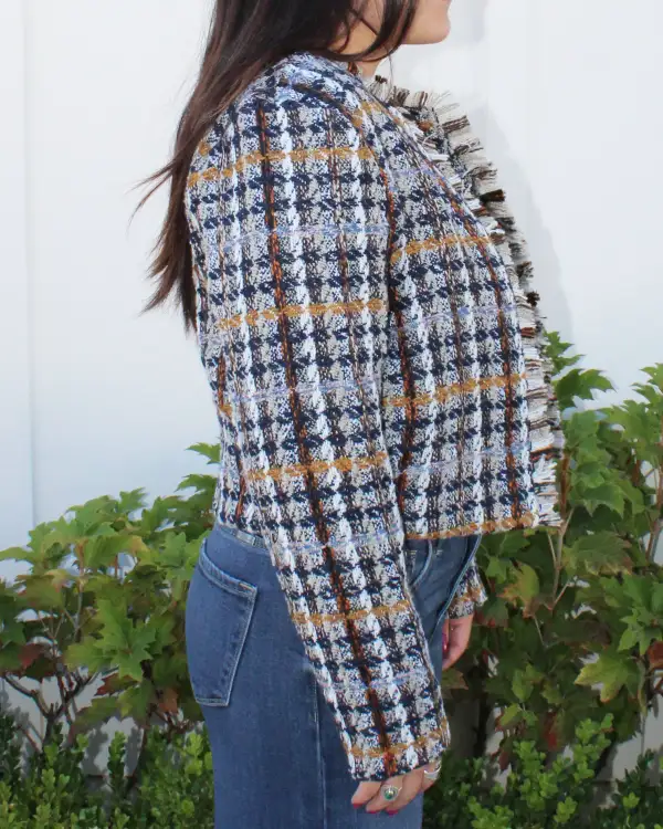 Plaid Tweed Jacket - Navy