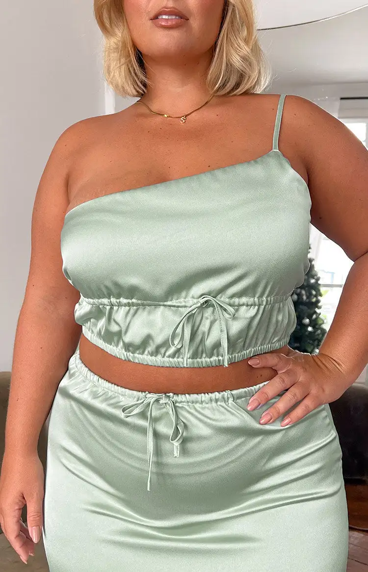 Lala Sage Satin Crop Top