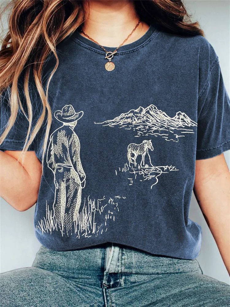 Country Music Inspired Embroidery Pattern Vintage T-Shirt