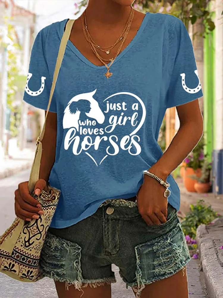 Women's Just A Girl Who Loves Horses Print Casual T-Shirt