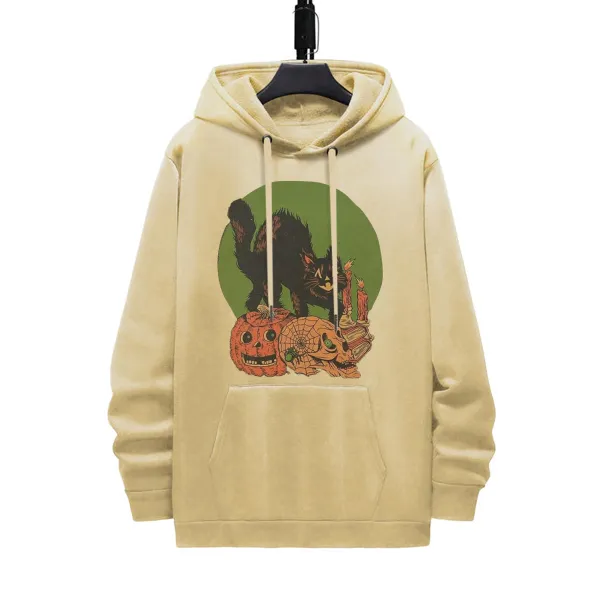 Skull And Cat Halloween Hoodie