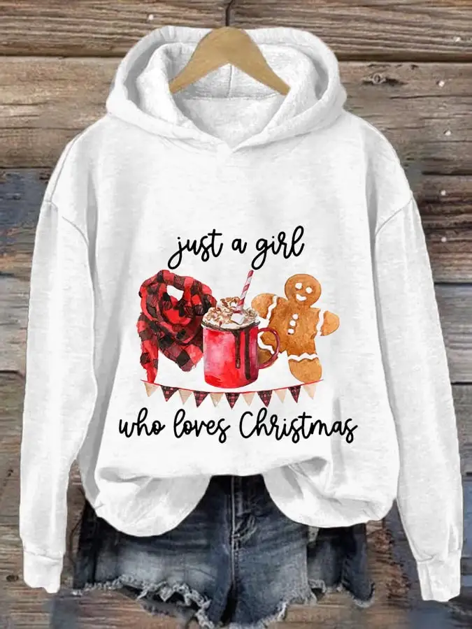 Women's Just A Girl Who Loves Christmas Print Casual Hooded