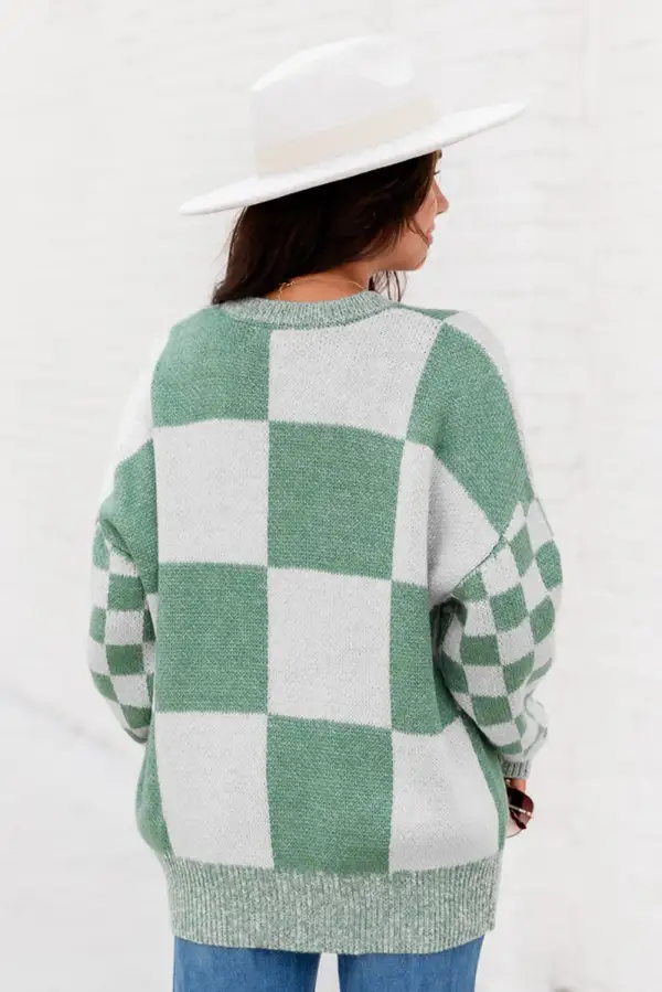 Checkered Print Drop Shoulder Sweater