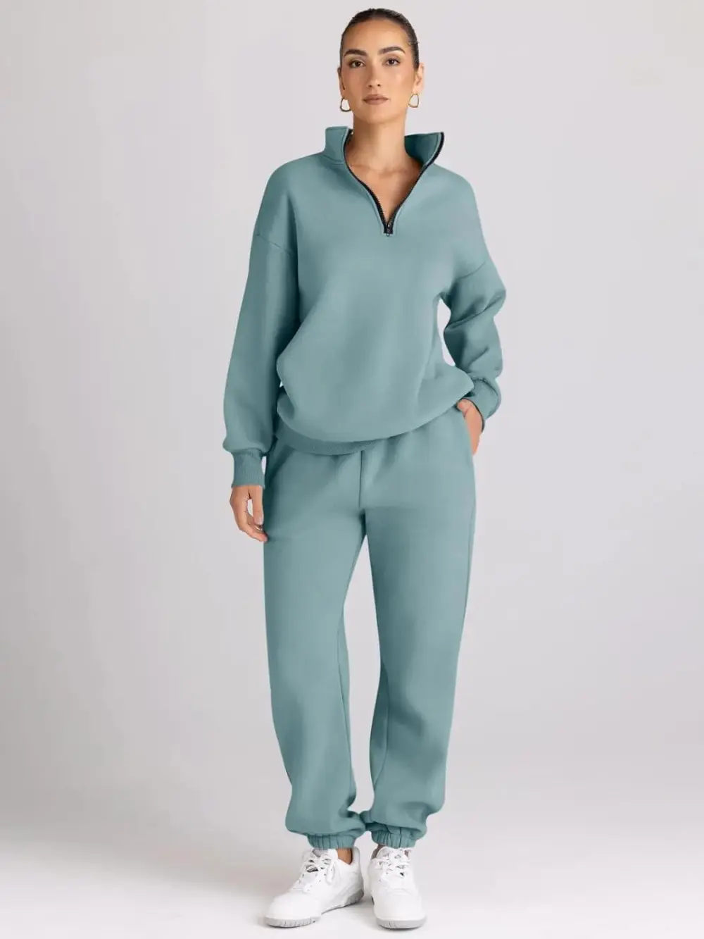 2 Piece Sweatsuits Long Sleeve Half Zip Pullover and Baggy Sweatpants