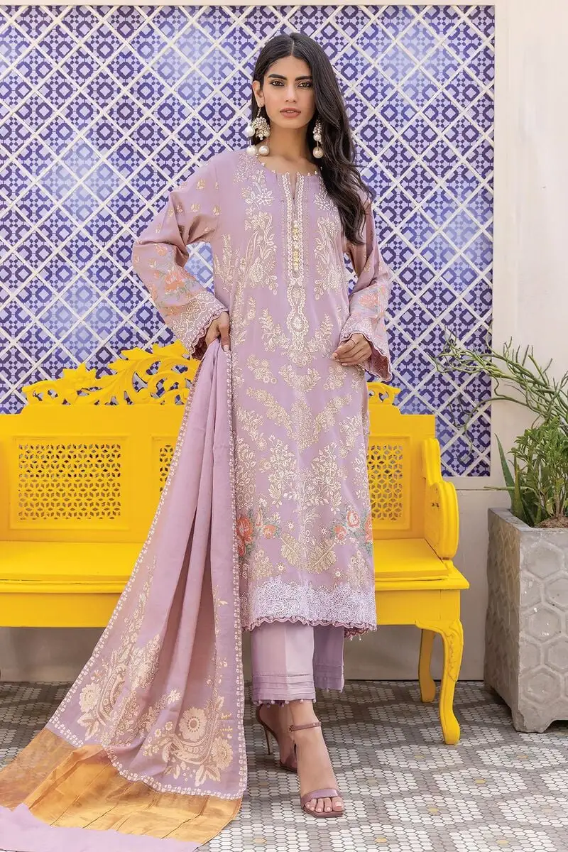 3 Piece Kurta Embroidered | Dupatta& Bottom & Tops | Color Lilac