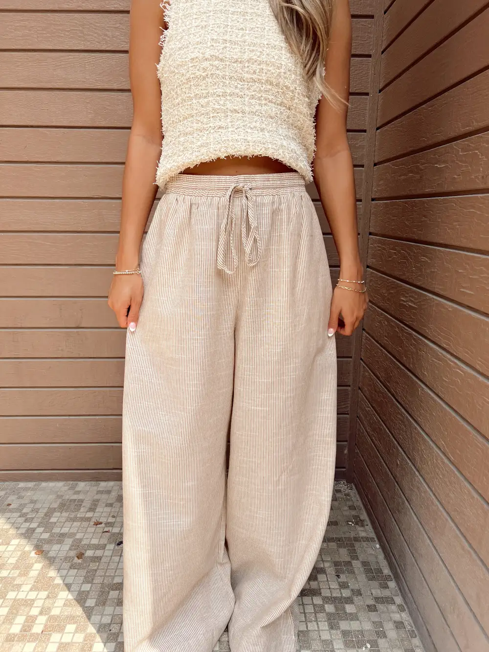 Bali Beach Camel Striped Linen Pants