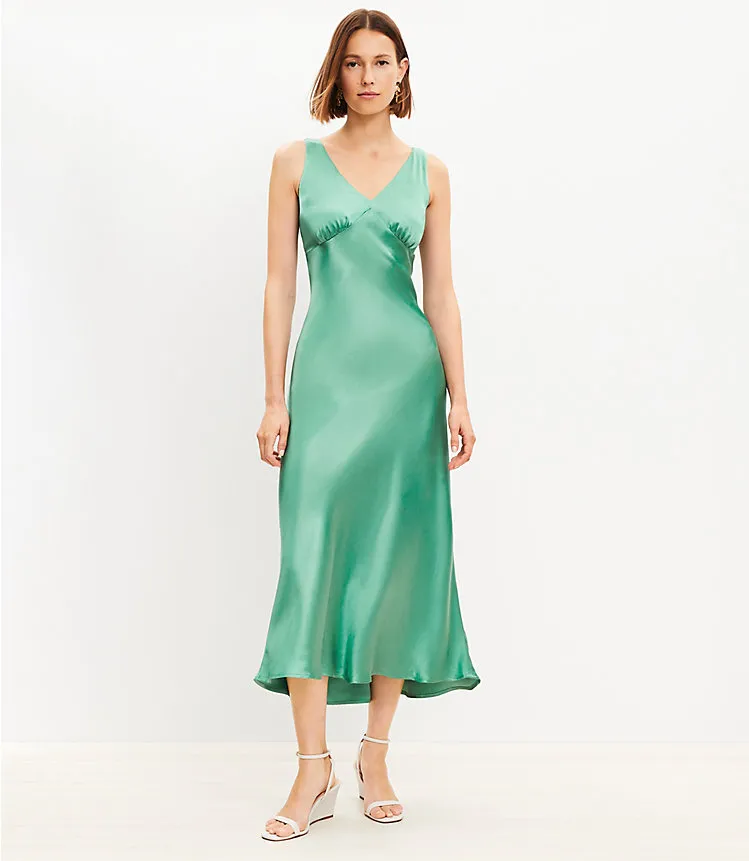 Satin Double V Bias Midi Dress