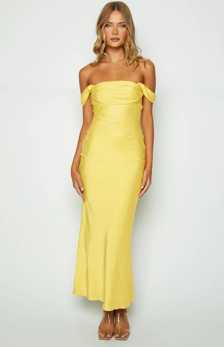 Ella Light Yellow Off Shoulder Formal Maxi Dress