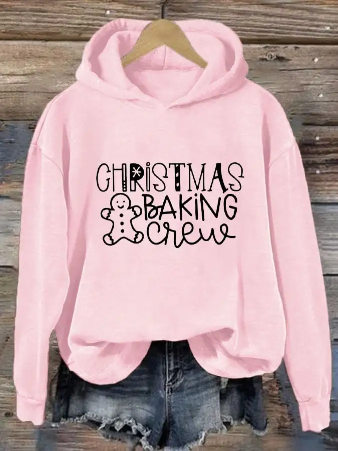 Women's Christmas Baking Crew Print Casual Hooded