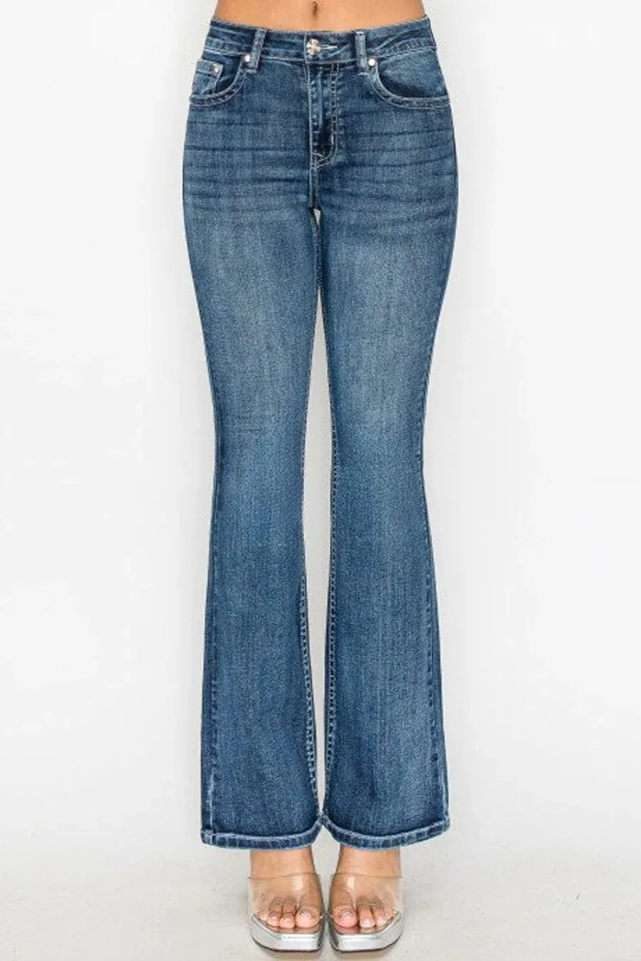 WAXJEAN Y2K Rhinestone Back Pocket Bootcut Jean With Heavy Stitches & Great Stretch