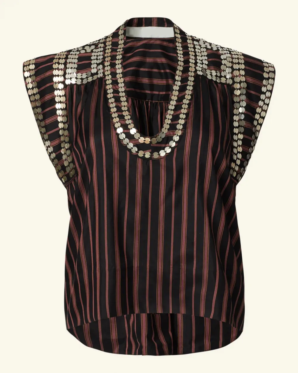 Deep V Neck Nehru Clove Stripe Coin Top