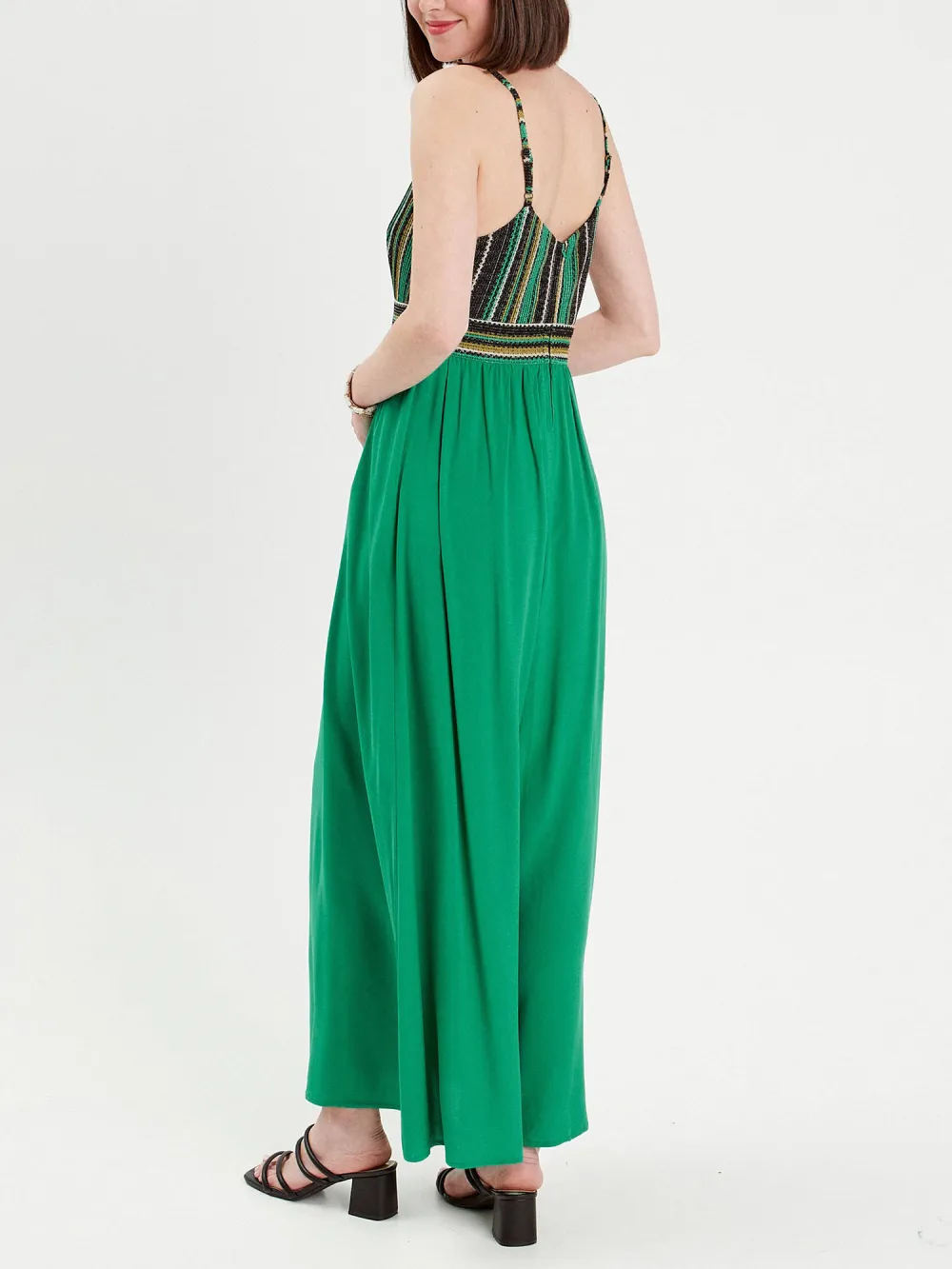 Robe longue empire bretelles vert menthe femme