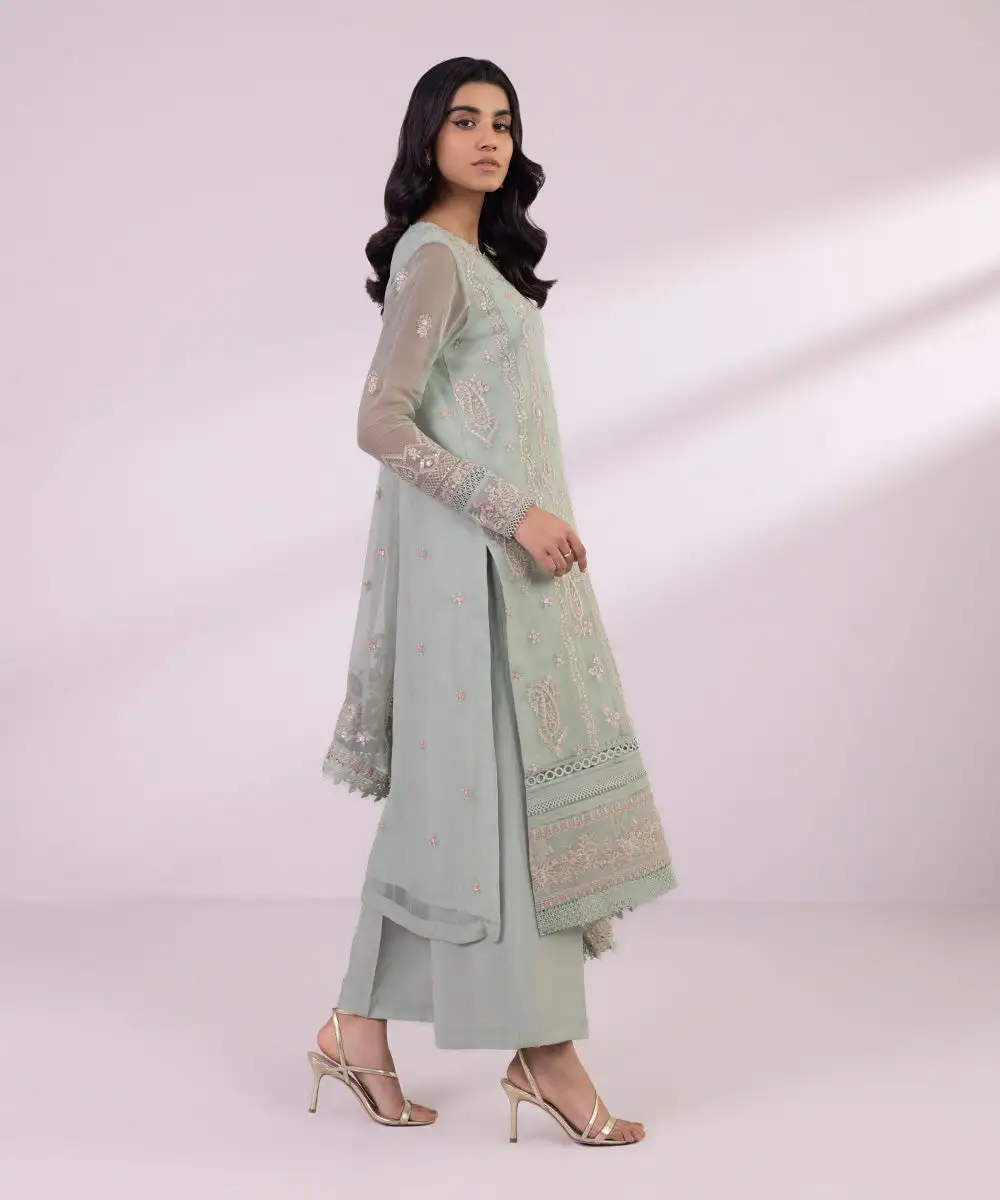 3 Piece - Embroidered Chiffon Suit