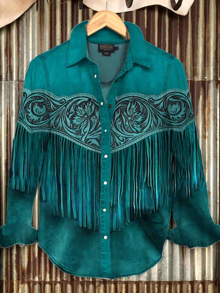 Vintage Western Floral Tassels Cowgirl Blouse