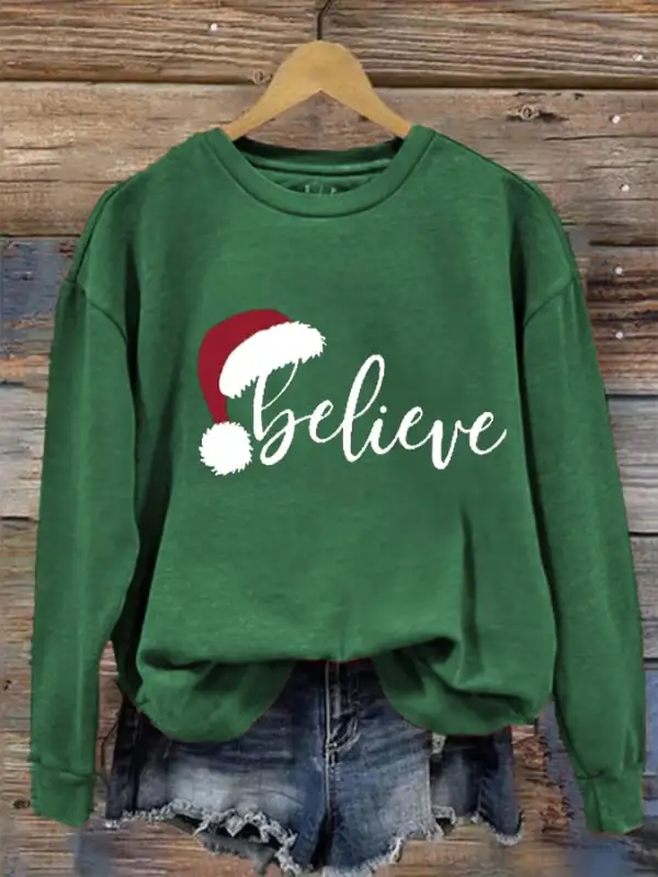 Women's Merry Christmas Christmas Believe Printed Sweatshirt