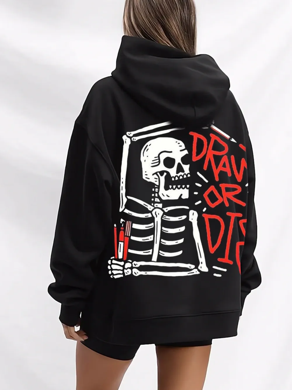 DRAW OR DIE PATTERN PRINTED HOODIE