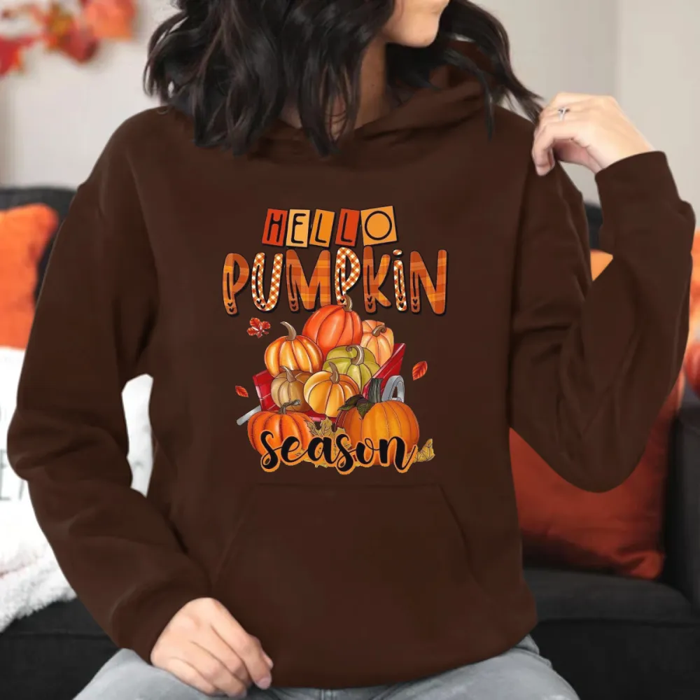 Hello Pumpkin Season Printed Hoodie